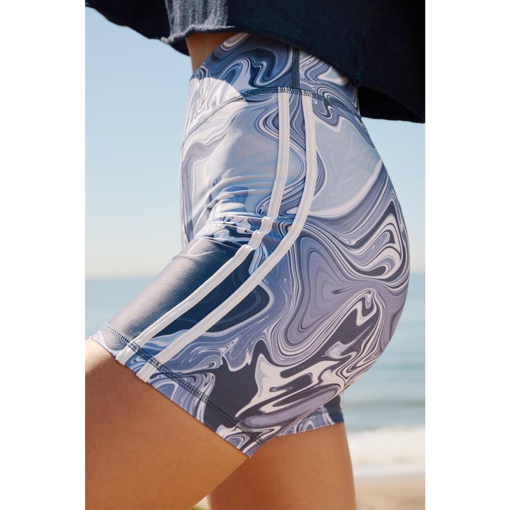 New Anthropologie The Upside Marbled Bike Shorts $89 US SIZE 4 Blue Yoga
